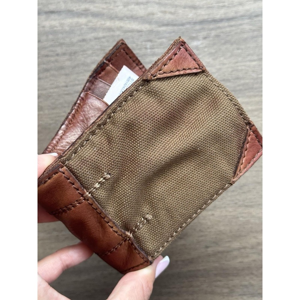 Polo Ralph Lauren Bifold Army Green Canvas & Leather Brown Corners Wallet - Picture 9 of 13
